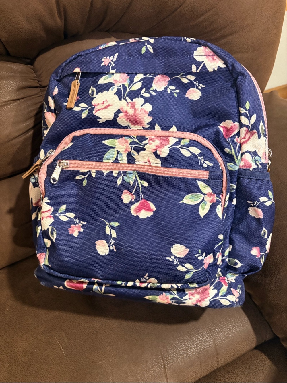 The Children's Place Navy Floral Backpack with Pink Trim